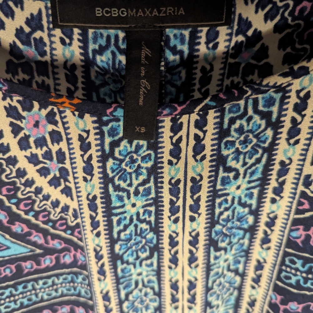 BCBGMaxAzria Teal, Navy & Mustard Printed Tunic - Picture 2 of 2